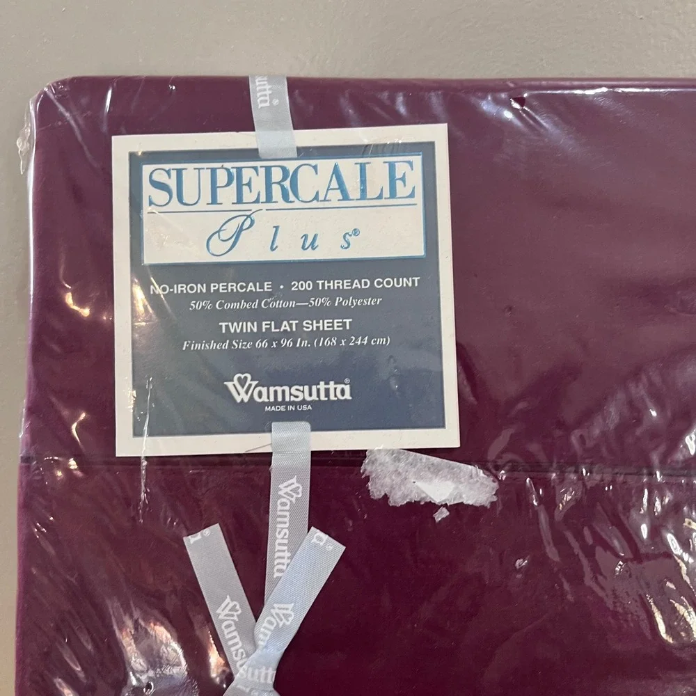 Vtg Wamsutta Supercale Plus Twin Flat‎ Sheet Burgundy 200TC Percale Made in USA